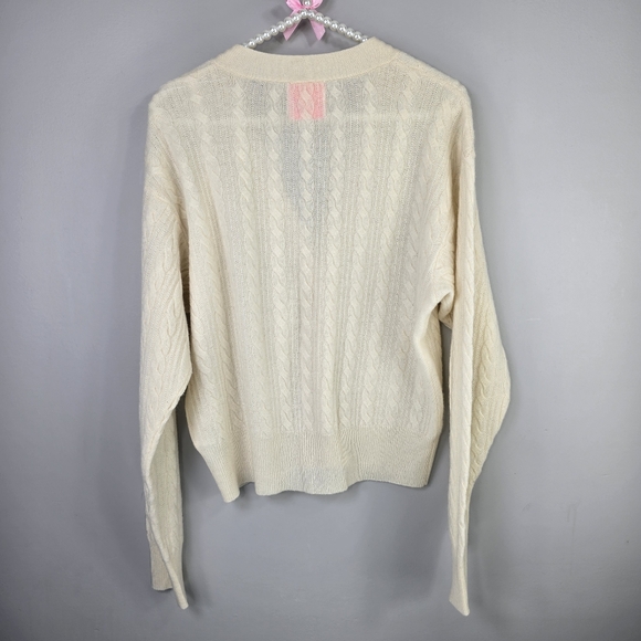 Crush Womens Cashmere Cream Ivory Cable Knit Soft Luxury Cardigan Sweater Top SM - Picture 9 of 14